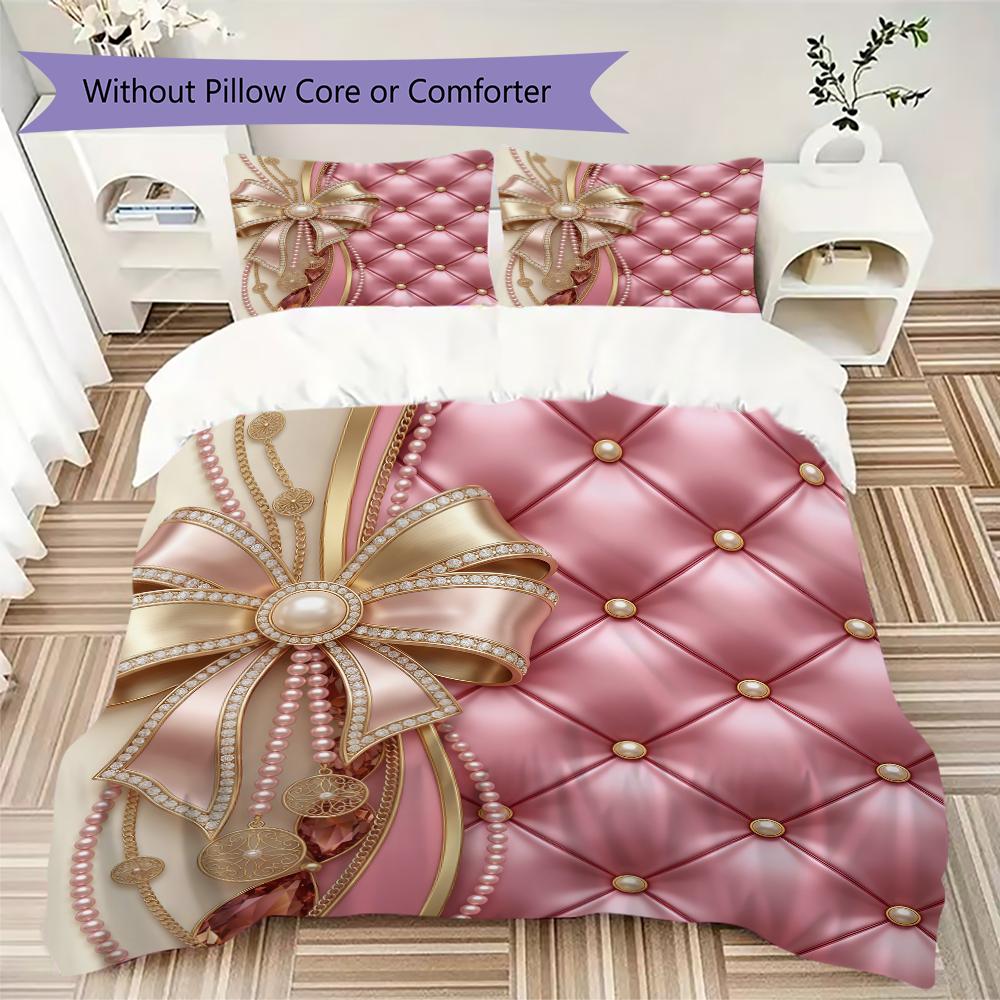 Gorgeous Bow Pattern Bedding Uilt Set Uilt Cover Pillowcase Home Decoration Birthday Gift (1 * Duvet Cover + 2 * Pillowcase  Without Core)