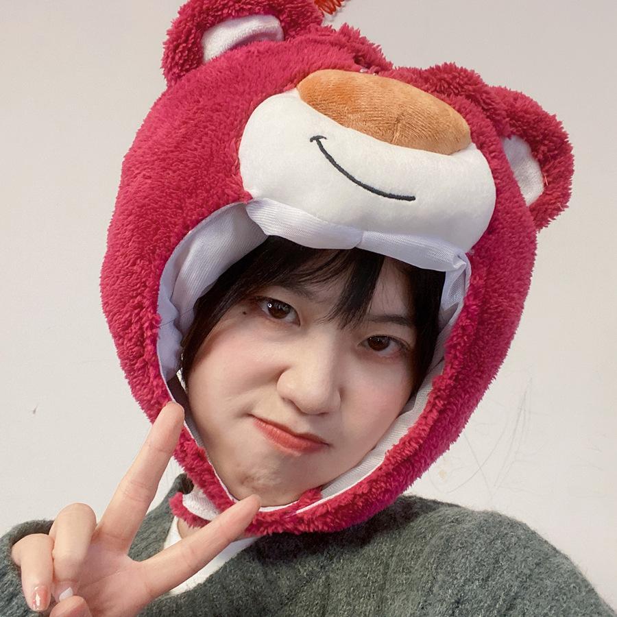 Dívčí srdce plyš roztomilý kreslený vtipný medvěd jahodový medvěd kapuce klobouk foto rekvizity pro vystoupení