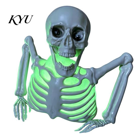 Halloween Holiday Gift Half Body Skeleton Decoration, Realistic Spooky Light Up Plastic Theme Party Supplies for Graveyard, Haunted House, Outdoor