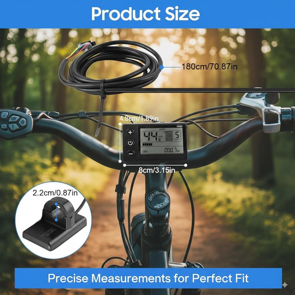 S866 Ebike Display - 24V 36V 48V Waterproof IP65 Scooter Meter with SM Plug, Large Backlit Screen for Ebike/Scooter (Fits 22.2mm/0.9in Handlebar, No.