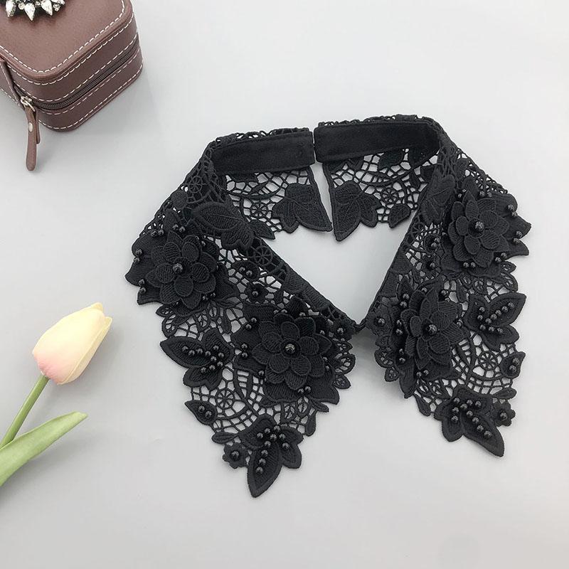 Flower Lace Fake Collar Tie Beading Detachable Collar Shirt False Collar Woman Blouse Top Dickey Detachable Lapel Necklace