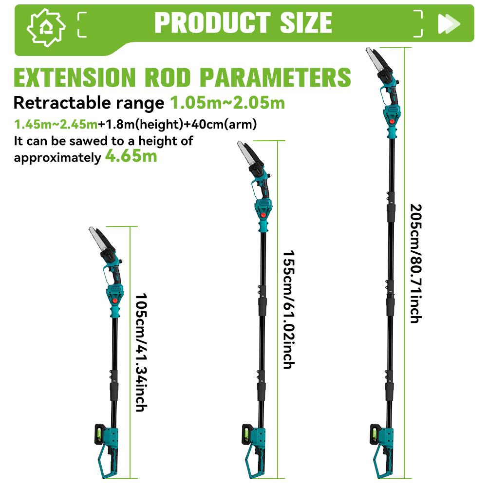 ONEGREEN Drujba electrică telescopică fără perii de 4500W 6 inch 205CM Reîncărcabilă unealtă electrică de grădinărit pentru baterie de 18V
