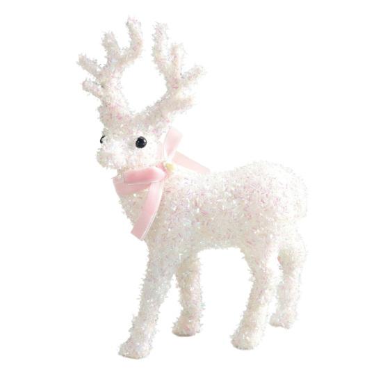 Christmas Reindeer Figurine Plastic White Elk Sculpture with Scarf Small Deer Statue Table Ornaments for Xmas Tabletop Mantel Shelf Decor