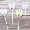 Single Bow Candle Beautiful Cake Decoration Plug-in Pink and White Cartoon Lollipop Birthday Candle