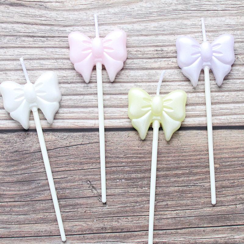 Single Bow Candle Beautiful Cake Decoration Plug-in Pink and White Cartoon Lollipop Birthday Candle