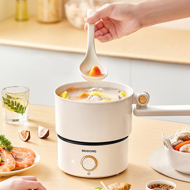 110V 220V Electric Cooking Pot 2L Foldable Multifunctional Electric Pan Hotpot Rice Cooker Non-stick Electric Skillet for Travel