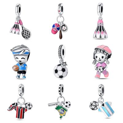 S925 Silver Pendant Beads Sports Fitness Football Pendant New DIY Jewelry Accessories