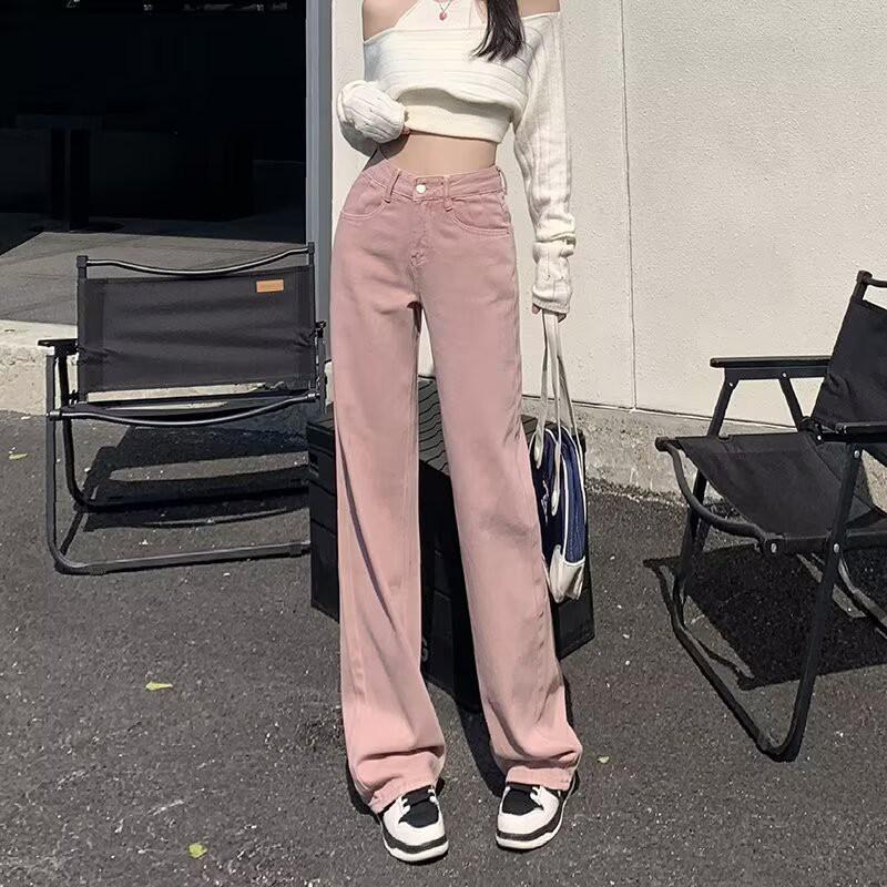 Womens High Waist Wide Leg Straight Cut Denim Pants Loose Fit Casual Trousers With Soft Drape Effect