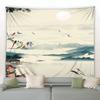 3D Chinese Ink Bamboo Tapestry Birds Red Flowers Mountain Water Natural Landscape Tapestries Dorm Living Room Wall Hanging Black