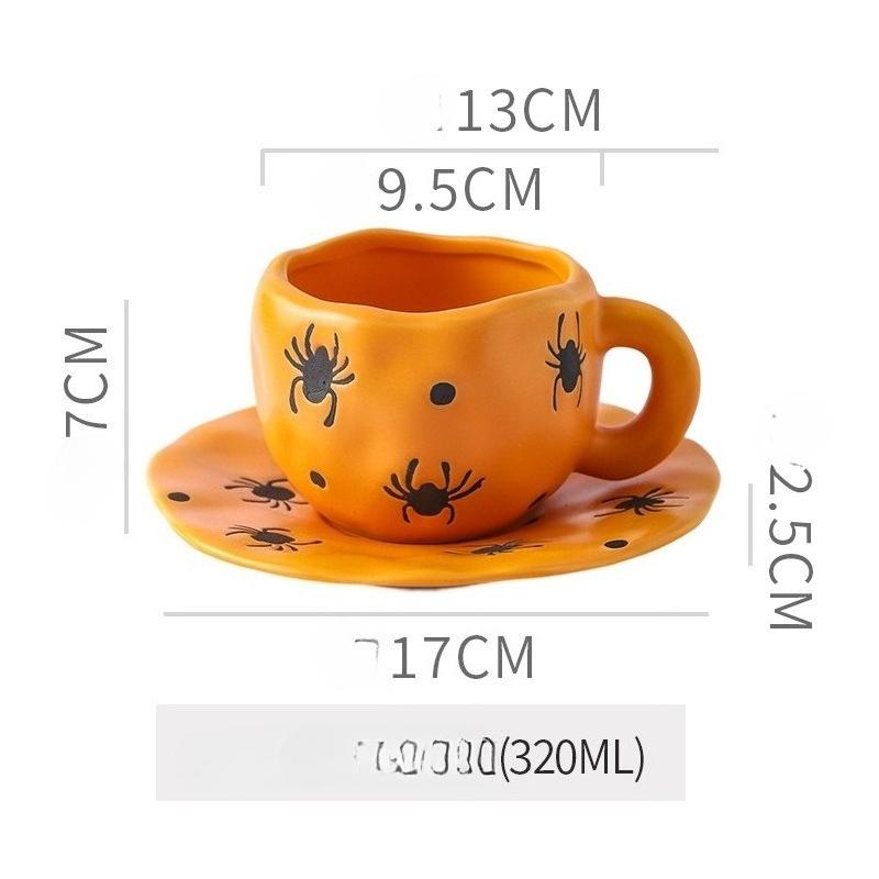 Creative Halloween Ceramic Mug Disc Set Household Kitchen Coffee Cup Plates Pumpkin Bat Milk Oat Breakfast Cup Set Festival Gift