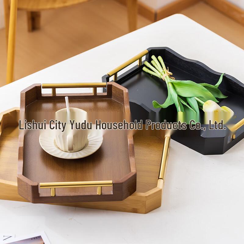 Ruhan Retro Wave Bamboo Tea Tray with Metal Handle