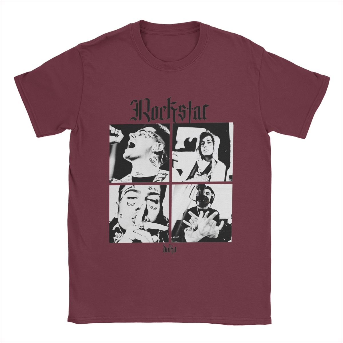 

Мужские футболки с изображением рок-звезды Дуки Рэпера, хлопковые топы, юмористические футболки с коротким рукавом и круглым вырезом, уникальные футболки XXXXXL бордовый