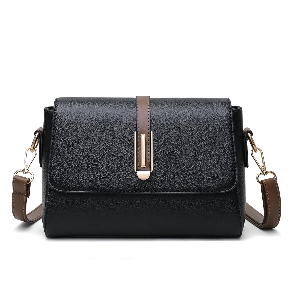 Bag women s new fashionable soft leather women s shoulder messenger bag solid color advanced texture middle-aged mother bag чёрный