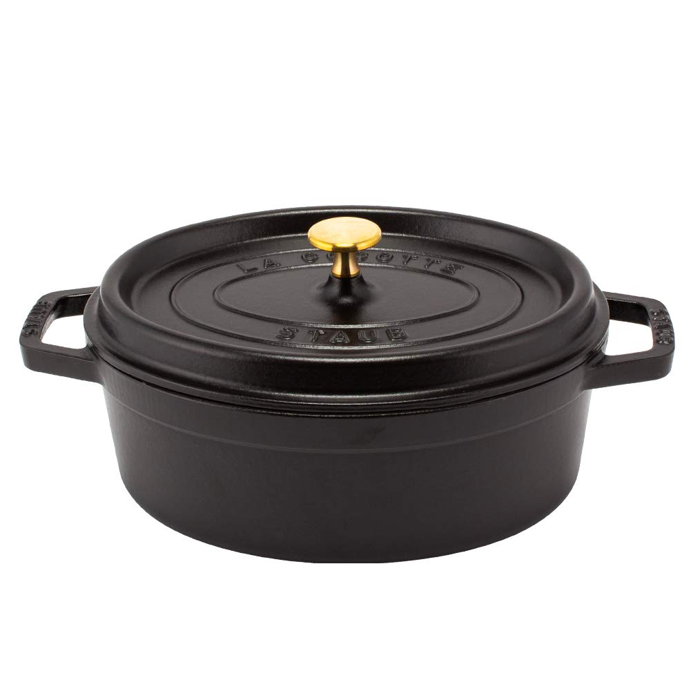 Staub Pico Cocotte Black a stylish enamel pot with Also a stylish and kitchen Oval, 27cm, (1102725), handles. available pot, pan, utensils.