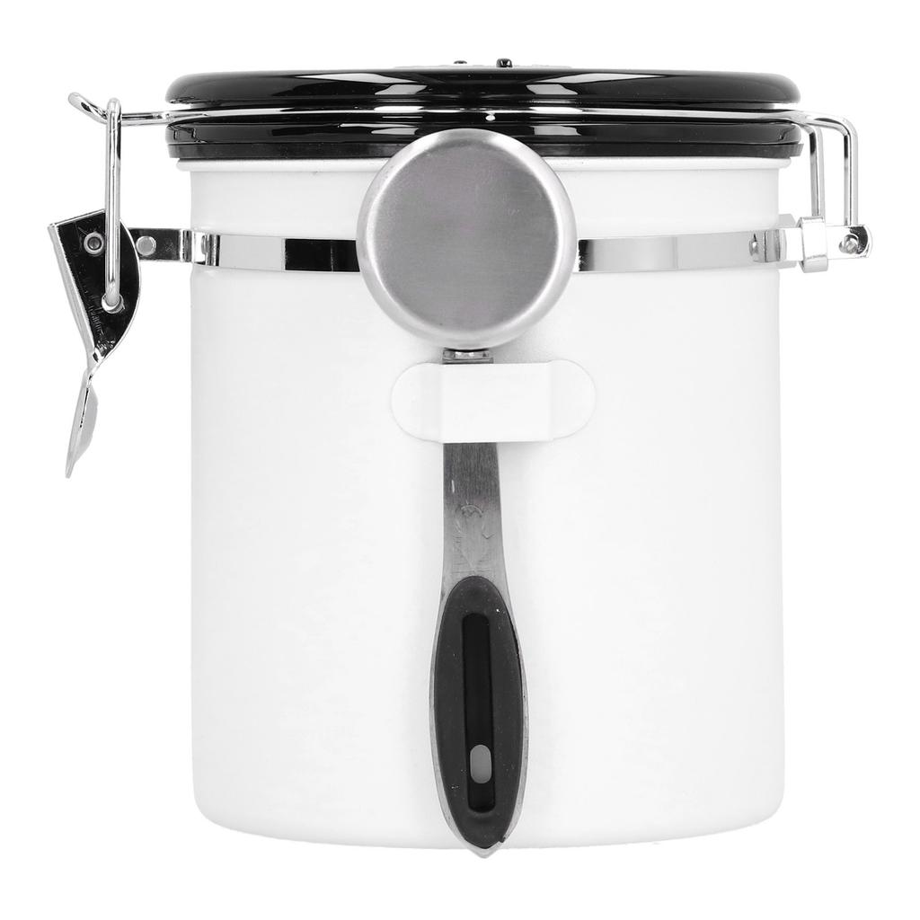 Sealing Container with Spoon Stainless Steel Coffee Beans Canister with Release Valve White1.8L