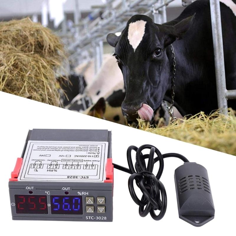 Çift LCD Termostat Sıcaklık Nem Kontrolü STC-3028 Termometre Higrometre Kuluçka Makinesi Kontrol Cihazı 12V/24V/110V-220V