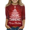 Children's 3/4 Sleeve Tops Casual Christmas Print T Shirt Round Neck Pullover Blouse
