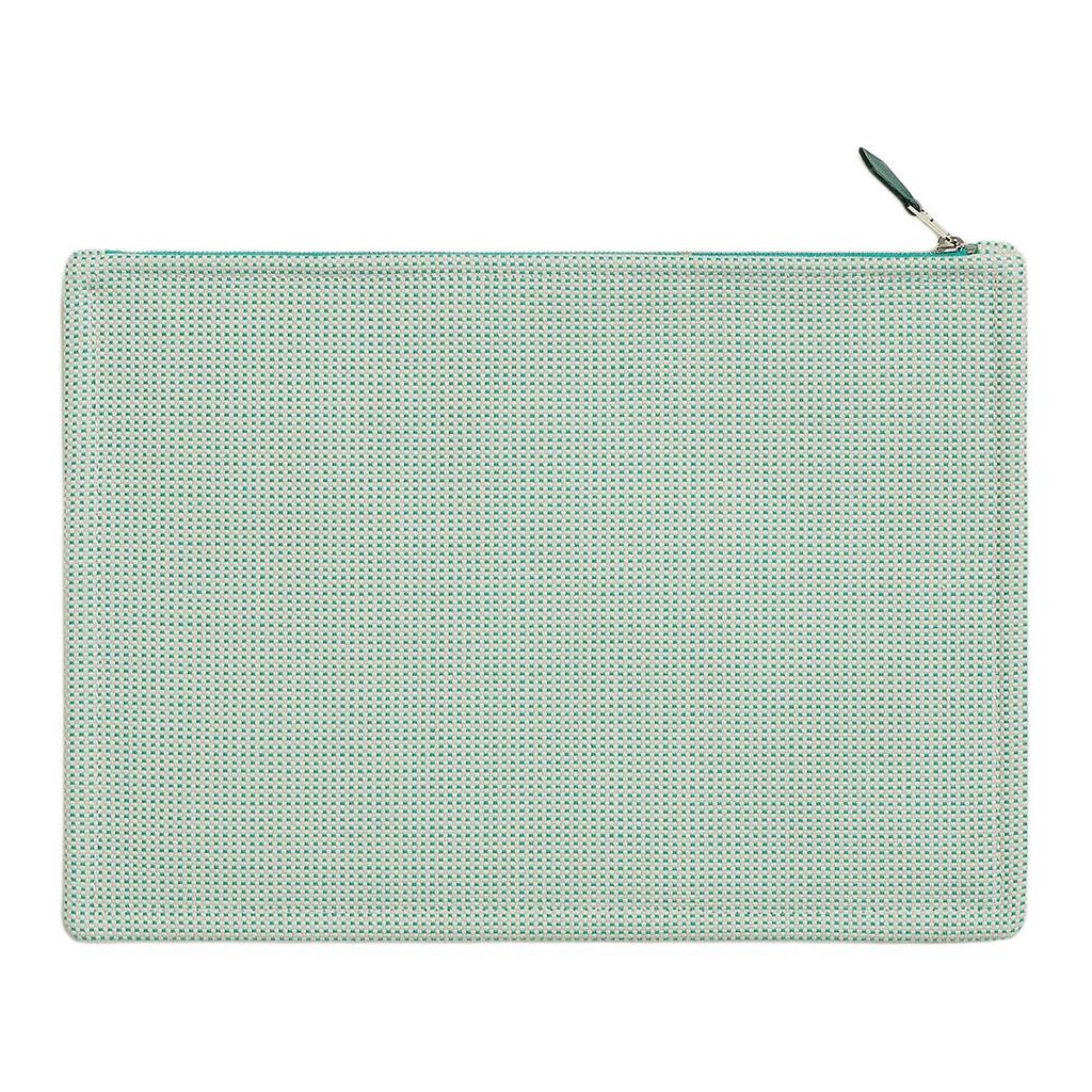 Hermes Bolsa de Mão de Algodão com Logo de Canto Grande para Mulheres Verde Menta H103753M04