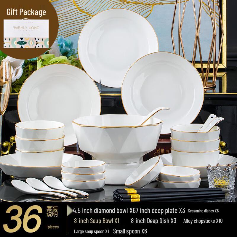 Jingdezhen Gold-Rimmed Ceramic Dinnerware Set