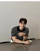 Men's Trendy Striped Ice Silk Short Sleeve Polo Sweater