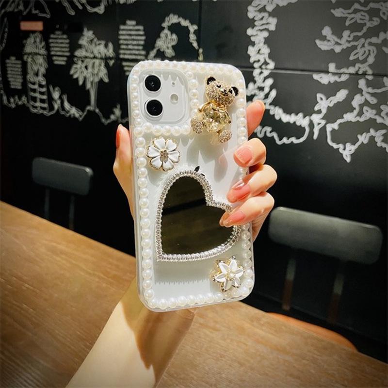 Handy Spiegel Aufkleber für Apple 16/ für IPhone 15/14/XR/xsmax Make-up Spiegel Dreidimensionaler Bär Ins