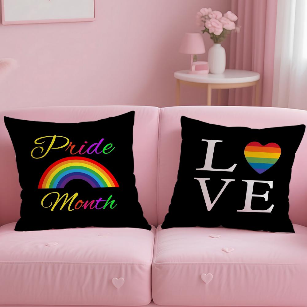 Pride Month Rainbow Cushion Cover Plush Fabric Soft Double-Sided Printed Sofa Warm Winter Home Gift Pillow Case