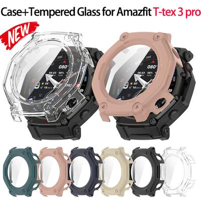 PC Case+Tempered Galss For Amazfit T-rex3 Pro SmartWatch Strap Cover Bumper for  Huami Trex3Pro 48mm Screen Protector Shell