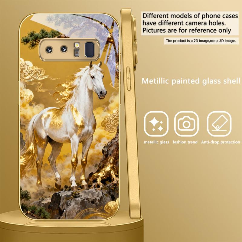 tall and sturdy horse For Samsung A 01 52S A04 A05S A10 A12 A13 22 23 24 36 42 M02 Note 10 20Ultra 8 9 Golden glass phone case