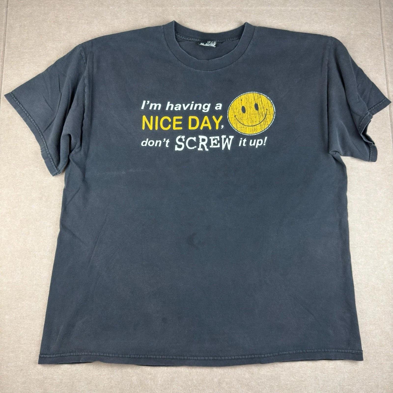 Funny Graphic T-Shirt Men XL Black Nice Day Don’t Screw It Up Smiley Face Tee S