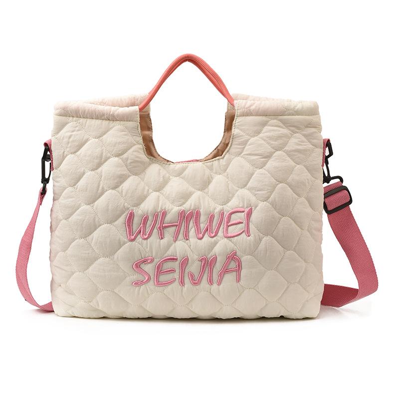 

Women s Autumn/Winter 2025 Commuting Tote: Large Capacity Embroidered Cotton Shoulder Crossbody Bag 48*13.5*34cm білий