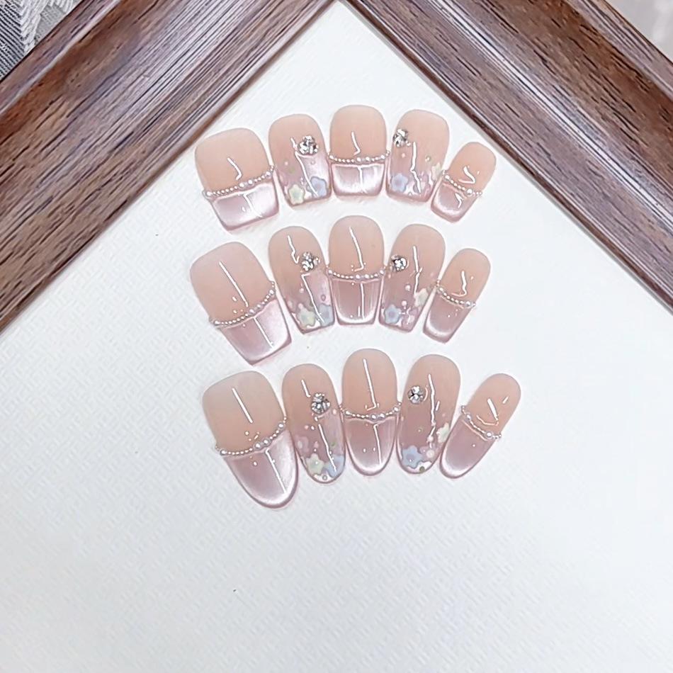 Hand-woven Armor Cute Little Flower Pure High-end French Cat Eye Three-dimensional Hand-painted Little Flower Manicure Sticker