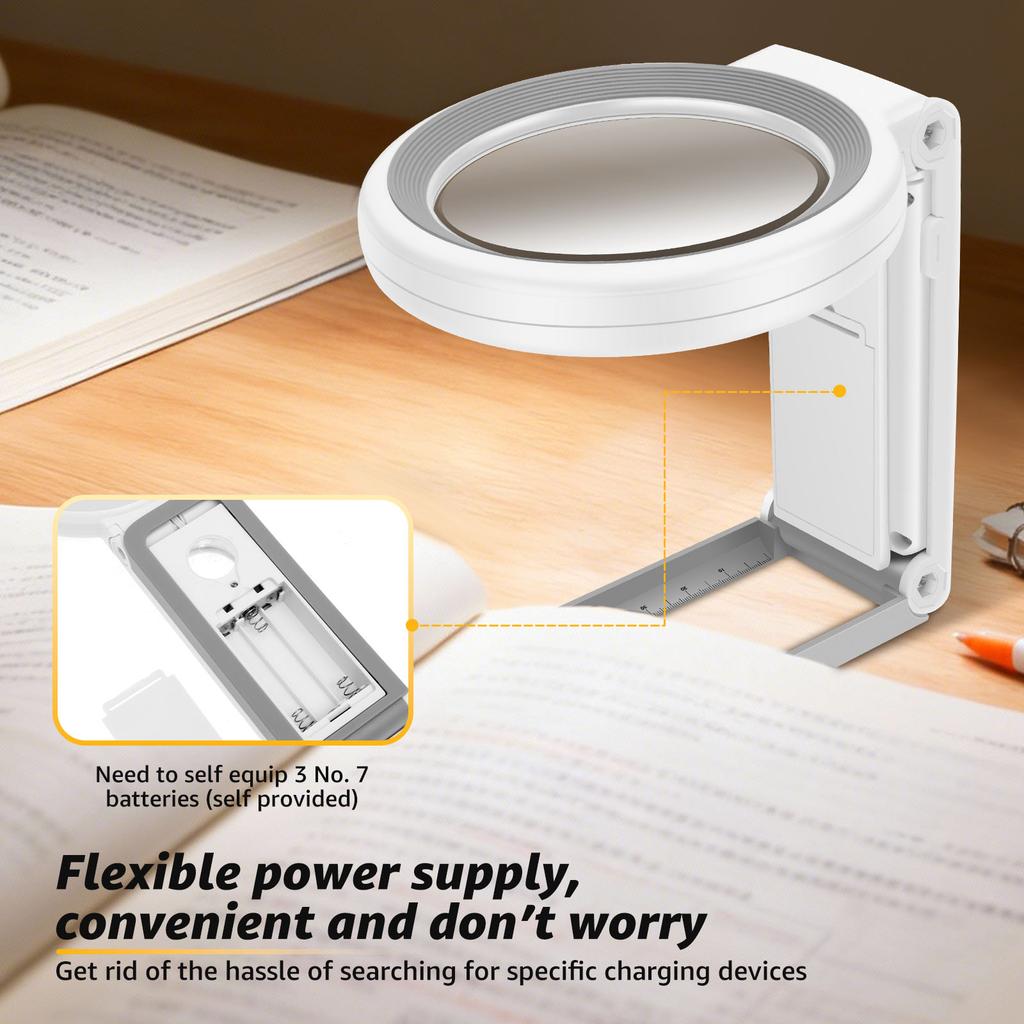 10X 25X/30X Foldable Hand/Standing Magnifier Dimmable 3 Color LED Portable Magnifying Glass for Reading Repairing Sewing Drawing