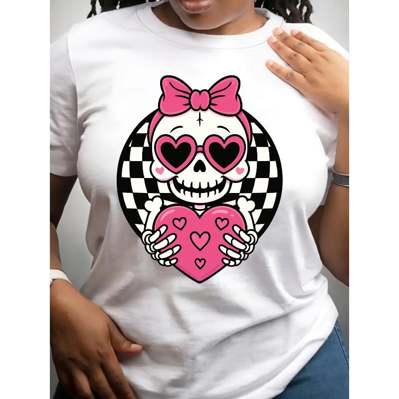 Little Skeleton and Heart Lady Short-sleeved, Round-neck Short-sleeved S T-shirt, Women's Clothing, Summer Women's Clothing