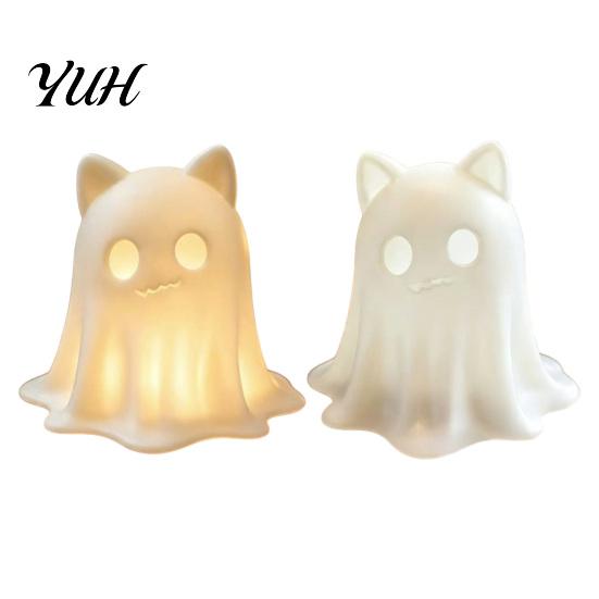 Gift for Cat Lovers 3D Printed Ghost Candle Holder, Spooky Figurine Soft Warm Light Atmosphere Lamp with Halloween Tabletop Home Party Decoration