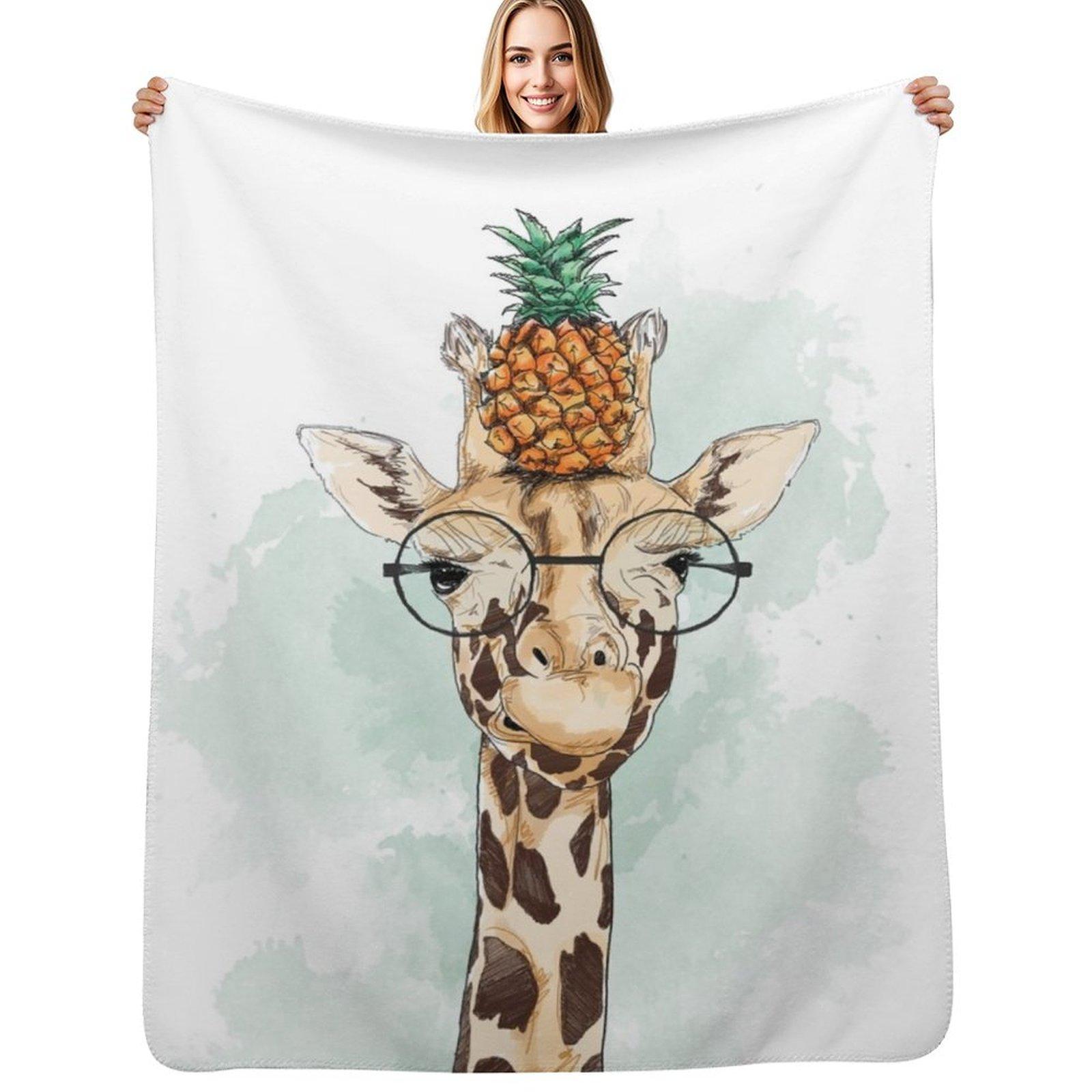 Pineapple Giraffe Throw Blanket Soft Warm Blanket Gift for Grandparents 102x76cm(40x30in)