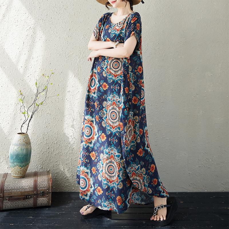 DIMANAF New 2026 Women Long Dress Plus Size Summer Beach Loose Oversize Maxi Floral Print Fashion Lady Sundress Clothing