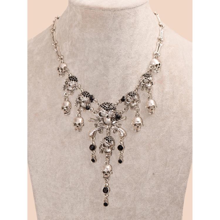 Halloween Pirate Skull Necklace Skeleton Pendant Bones Chain Choker Jewelry Gift