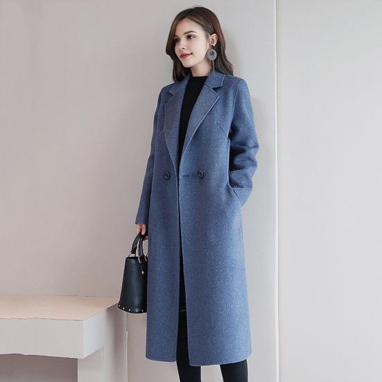 Manteau en Laine d'Automne Hiver pour Femme Revers Cranté Simple Boutonnage Caban Décontracté Trench-coat Mi-long Épais Pardessus