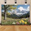 2D Alpine Daffodil Backdrop 2D Snow Mountain Forest Spring Photo Background for Party