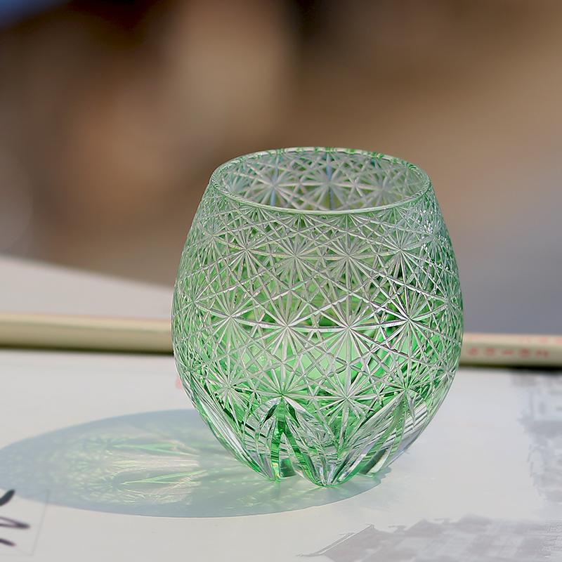 Handmade Edo Kiriko round Curved Rocks Glass Tumbler Colorful Japanese Style Whiskey Glasses with Gift Box for Cocktail Lovers