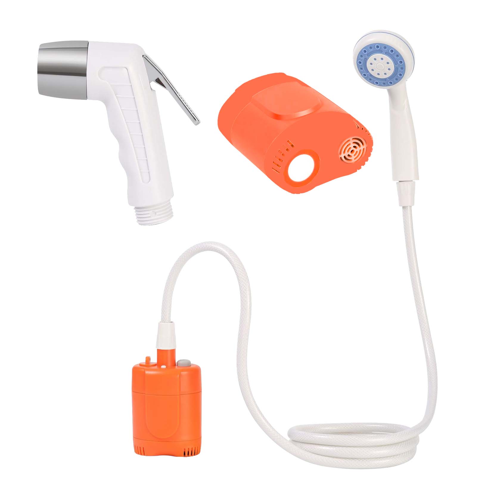 

Кемпинговый портативный душ со шланговым распылителем, электрический перезаряжаемый душ, уличный насос для душа для чистки домашних животных, принятие душа оранжевый