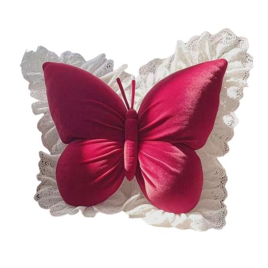 Butterfly Throw Pillow Plush Butterfly Shaped Pillow with Lace Edge Decorative Cute Stuffed Hugging