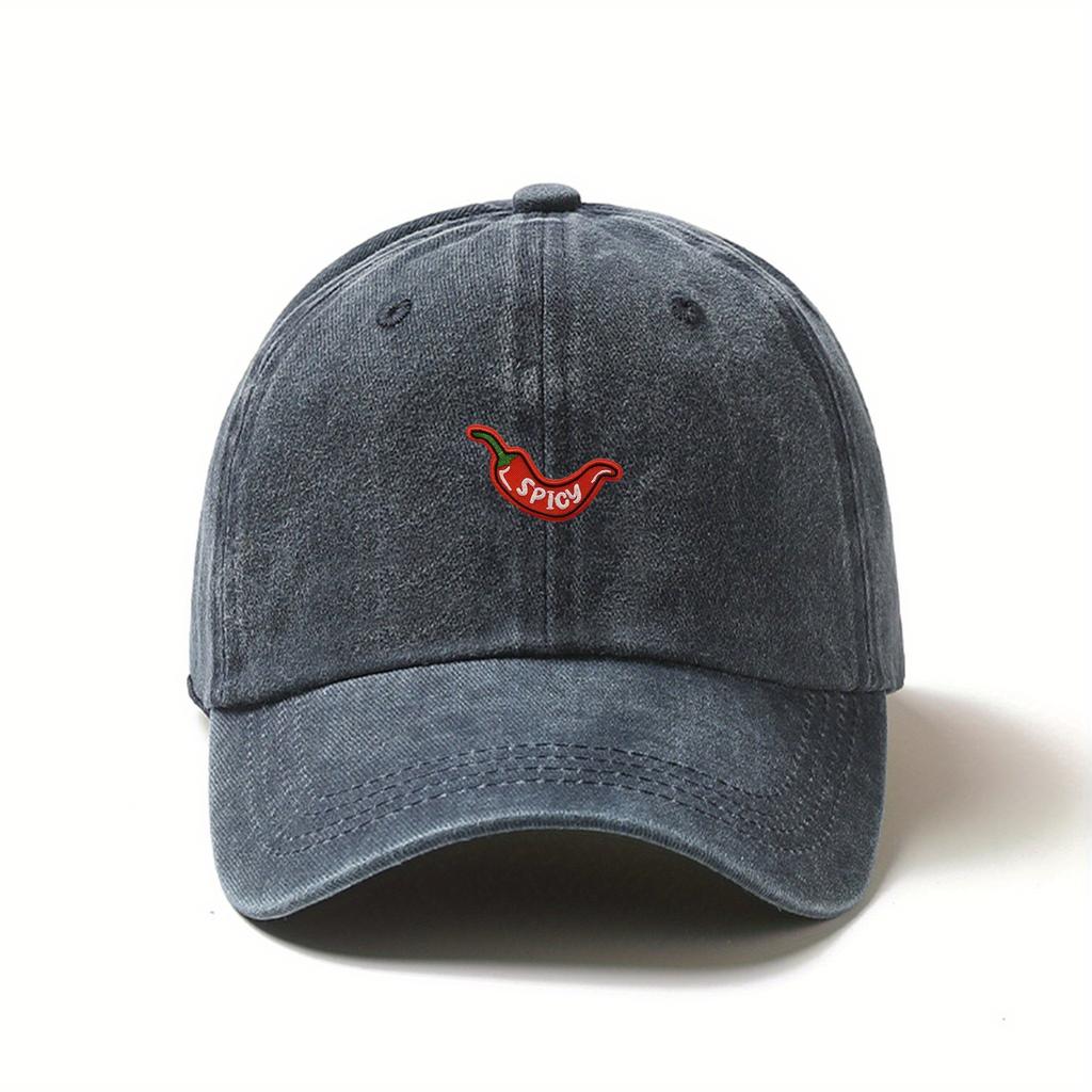 1pc Vintage Washed Baseball Caps for Women,with Chili Pepper Embroidery,Adjustable Snapback,Lightweight Breathable for Outdoor
