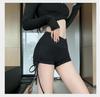 European & American High-Waist Black Drawstring Fitness Shorts for Women