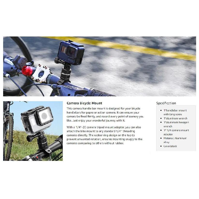 360 Degrees Rotary Aluminum Bike Bicycle Handlebar Mount for Gopro Hero 13 12 11 10 9 4Session 1/4 Screw Action Camera Mounting