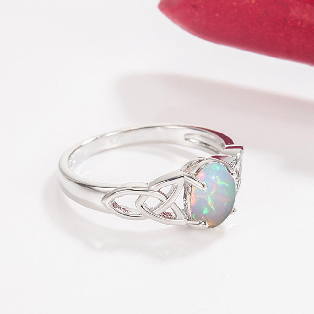 WOSIKATE Fashion White Opal Ring For Women   CopperLight Luxury Hollow Design Simple  Jewellery Ring Size 6-10