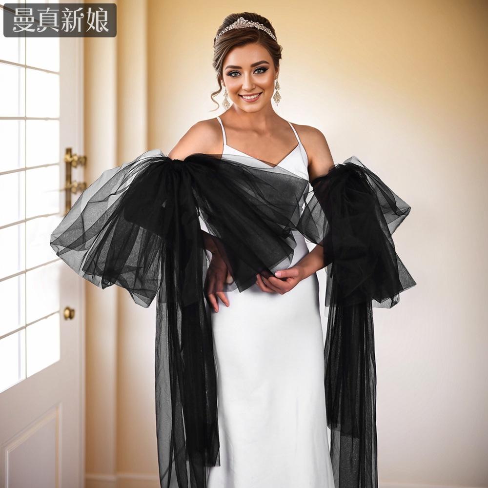 Detachable Big Puffy Tulle Shoulder Cuffs Long Streamer Floating Arm Sleeves Off Shoulder Bridal Accessory For Spaghetti Strap Wedding Gown Photoshoot