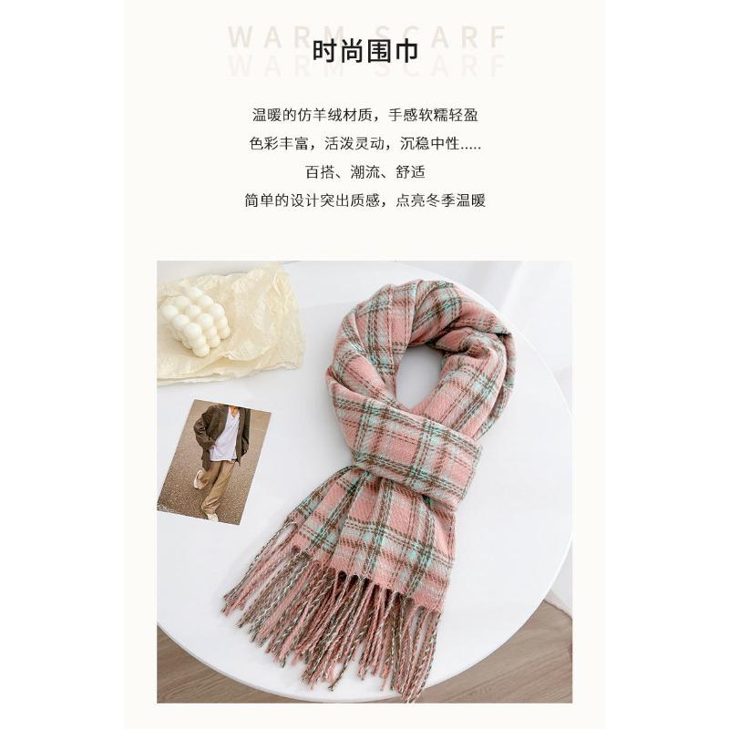 Women S Plaid Scarf Winter Warm Thick Faux Cashmere Versatile Shawl
