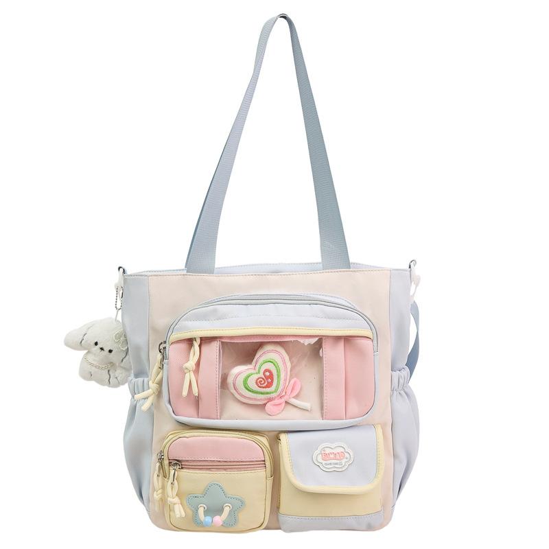 Torba studencka na ramię w kontrastowym kolorze, duża pojemność, torba listonoszka