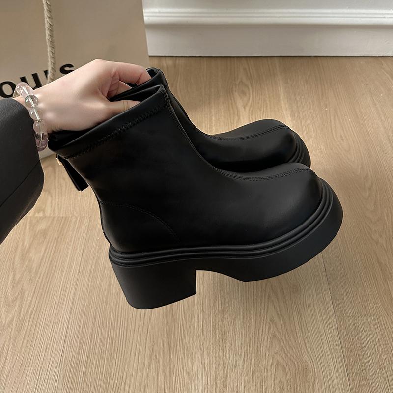 Retro Chunky Heel Women Ankle Fashion Round Toe Zippers Autumn Winter Mordern Short Botines Para Mujeres